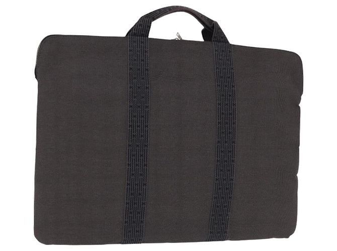 Hermès HERMES Her Line Cabas Handtasche Canvas Grau Silber Auth 193518A Braun