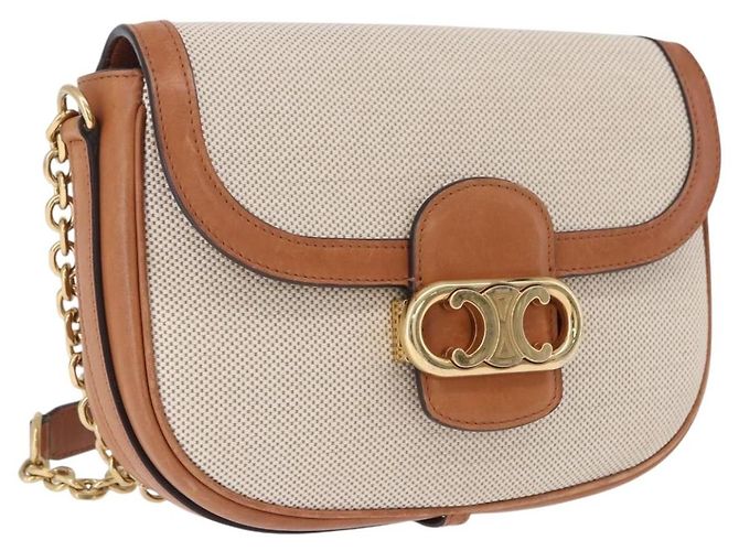Céline Bolsa de Ombro CELINE em Canvas Bege com Corrente Dourada Auth ka5419V