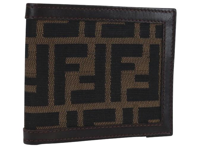 FENDI Zucca Canvas Bifold Wallet Black Brown Auth am12162V