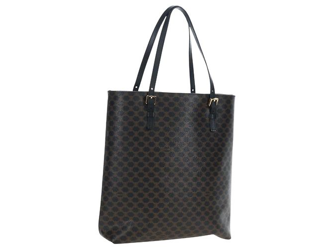 Céline Borsa Tote CELINE Macadam Canvas PVC Pelle Nera Oro Auth 191814V Nero D'oro