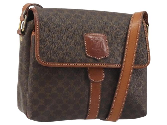 Céline Borsa a Spalla CELINE Macadam Canvas PVC Pelle Marrone Oro Auth 191139 D'oro
