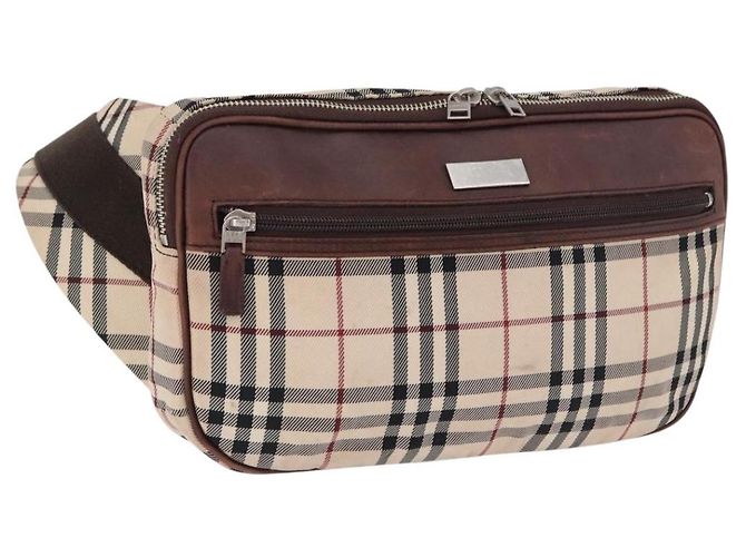 Borsa a tracolla BURBERRY Nova Check in tela beige argento Auth hk3936