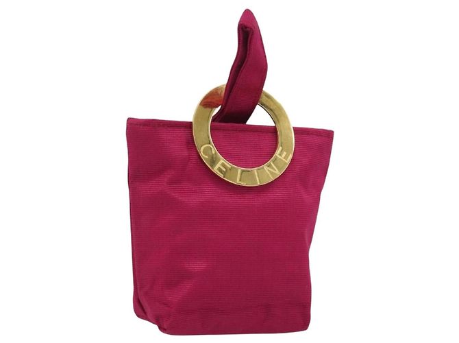 Céline Pochette Circle CELINE em nylon rosa com detalhes em tom dourado Auth ar14102