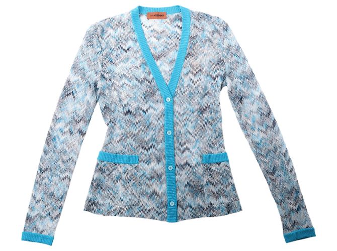 Missoni Crochet-Strickjacke in Blau, Größe 40 IT