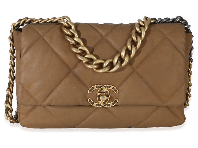 Bolsa Chanel 19 Flap de lona acolchoada marrom Chanel Large