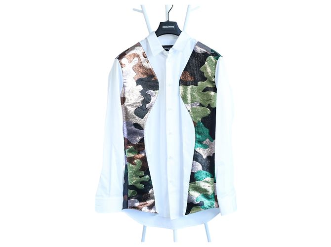 Dsquared2 Camouflage Panel Weißes Hemd, 48 IT