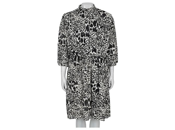 Louis Vuitton Plissiertes Seidenhemdkleid Schwarz & Weiß Größe 38 Gebraucht