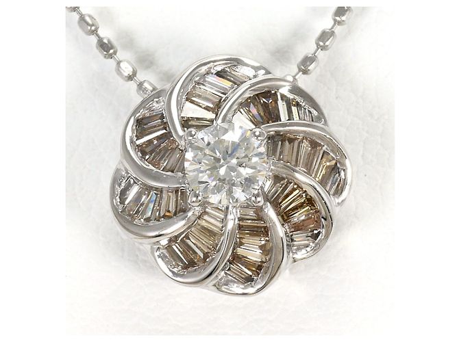 Autre Marque Collar de oro blanco de 18K con diamante marrón Castaño Dorado