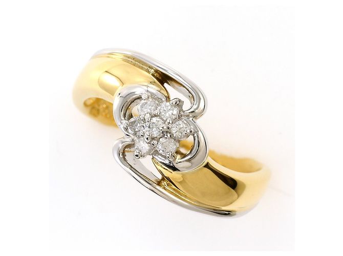Autre Marque 18K Gelbgold- und Platin-Ring mit Diamant Golden