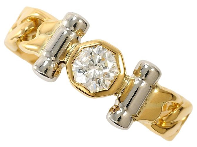 Autre Marque 18K Gelbgold- und Platin-Ring mit Diamant Golden