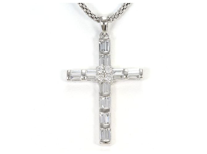 Autre Marque Collar de oro blanco de 18K con diamante Dorado