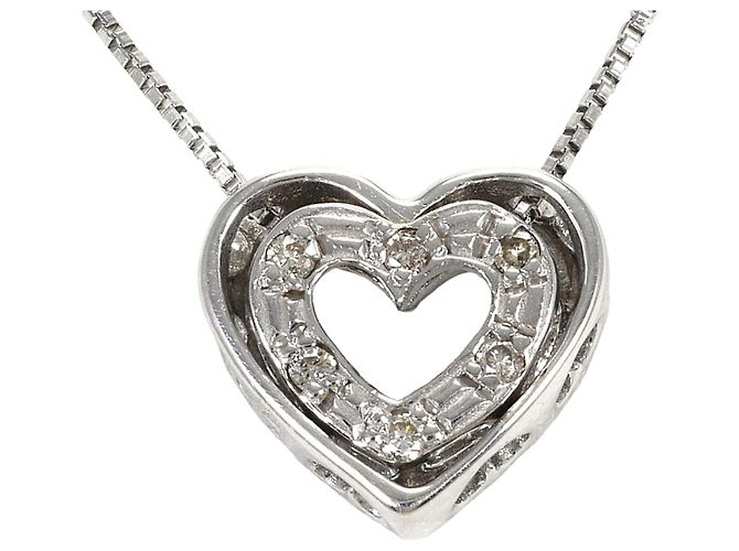Autre Marque Collar de oro blanco de 10K con diamante Dorado