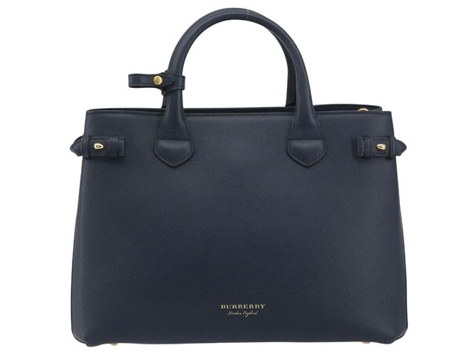 Burberry Banner em couro e lona House Check Medium Azul marinho