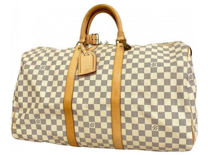 Louis Vuitton Damier Azur Keepall 50 Boston Bag Weiß