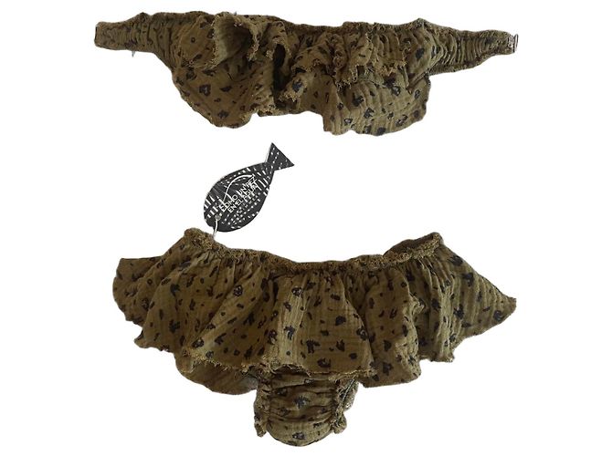 Autre Marque Como un pez en el agua Waffel-Baumwolle Bikini-Set - Militärgrün Schwarz Khaki Leopardenprint