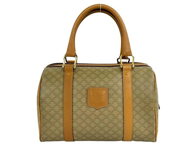 16 Céline Sac à main Celine Vintage Macadam Blazon Pattern Marron Beige