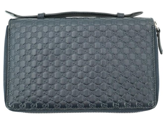 Gucci Blauer Micro ssima Zip Around Reise-Organizer-Geldbörse mit Reißverschluss