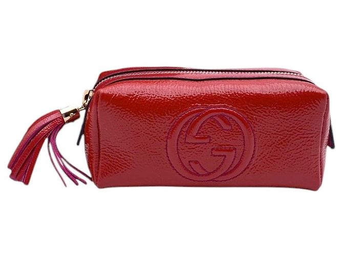 Gucci Roter Patentleder Interlocking Soho Kosmetiktasche