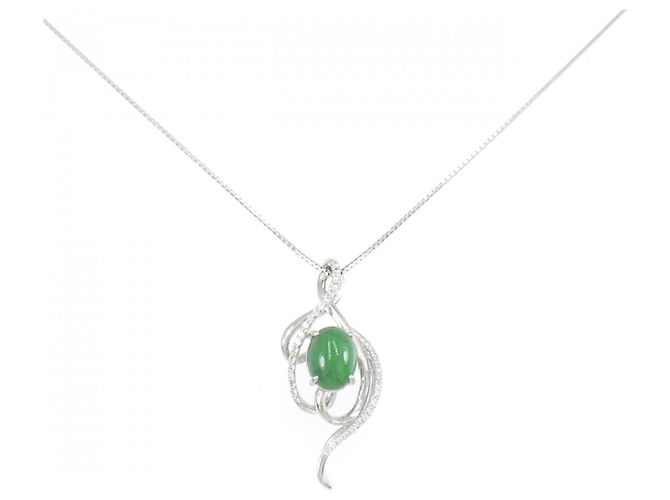 Autre Marque Platin-Jade-Diamant-Halskette Grün