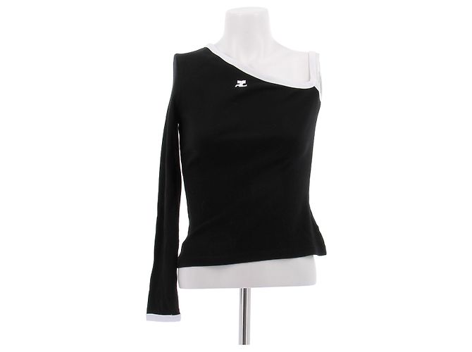 Top asimmetrico nero in cotone Courreges