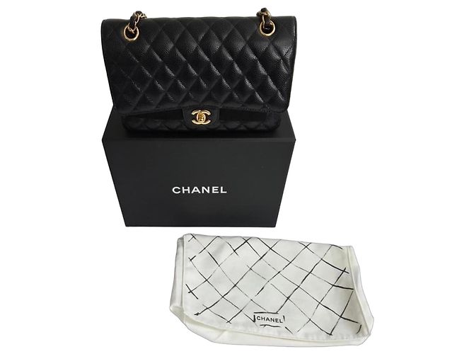 Timeless Chanel Classic Flap Medium Borsa Pelle Caviar Nera Nero