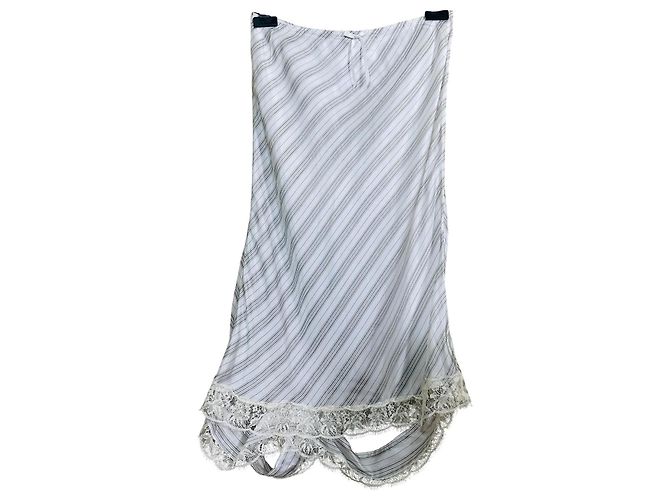 Autre Marque Saia de seda Rave Review listrada com renda Branco Cinza