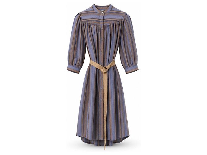 Sessun Gestreiftes Midi-Kleid SERIFOS mit Gürtel Braun Blau