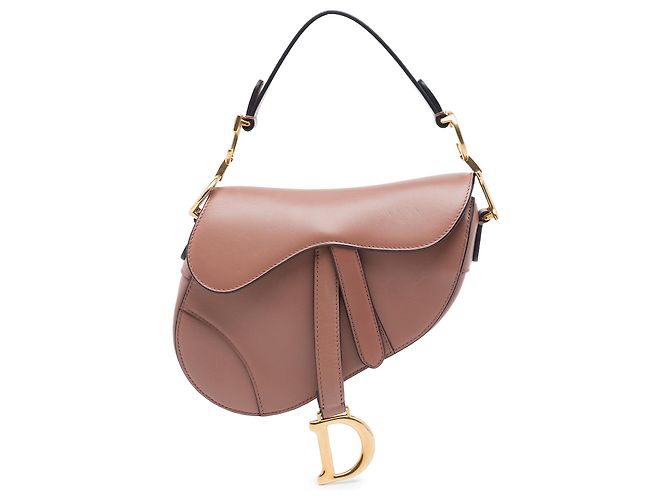 Bolsa Saddle mini em couro de bezerro liso marrom Dior Carne