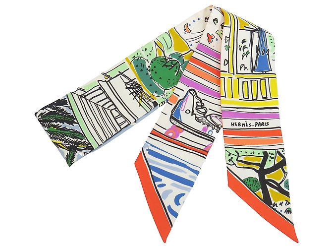 Sciarpa Twilly in seta Hermès White Rayures D Ete 