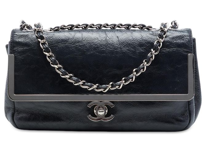 Chanel Black Small Crinkled Patent Frame Single Flap Nero