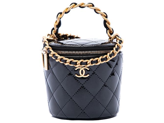 Vanity Neceser Chanel Afternoon Tea de charol acolchado negro con cadena