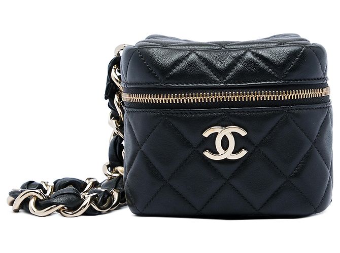 Chanel Black CC Quilted Lambskin Cube Wristlet Vanity Case