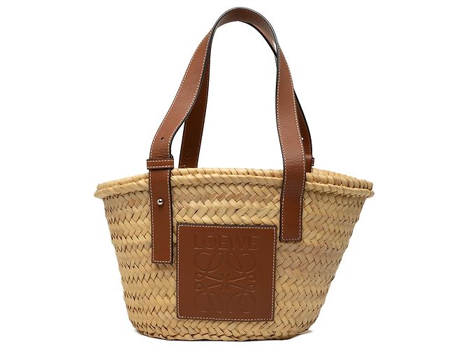 LOEWE Beige Small Raffia Anagram Basket Tote