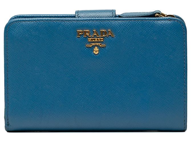 Cartera Prada Blue Saffiano French Wallet Azul