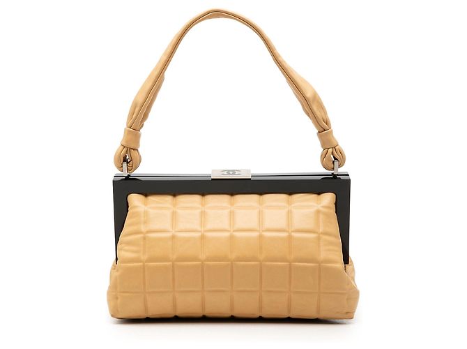 Chanel Beige CC Chocolate Bar Lammfell Handtasche mit Rahmen