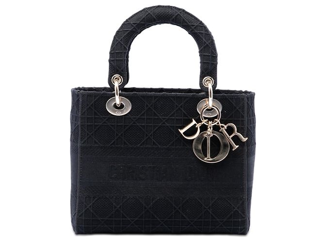 Dior Black Medium Embroidered Canvas Cannage Lady D Lite
