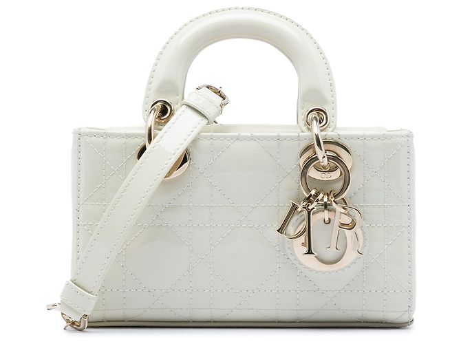 Dior White Micro Patent Cannage Lady D Joy Branco