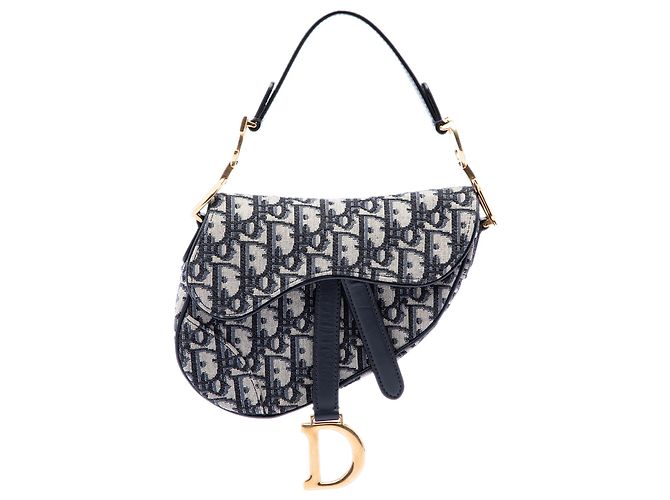 Dior Blue Mini Oblique Canvas Saddle Bag Blau Marineblau