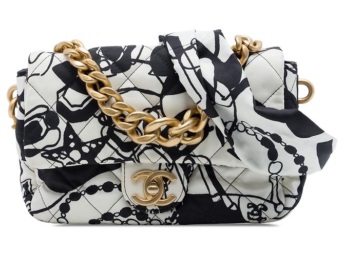 Chanel White Mini Printed Canvas Deer Coco Flap Blanc