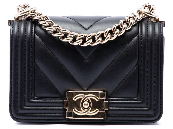 Chanel Black Mini Chevron Lambskin Boy Flap Noir