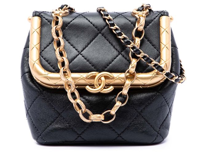 Bolsa My Crush em pele de cordeiro micro acolchoada Chanel preta Preto