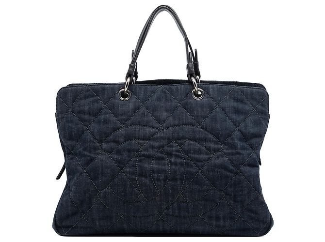 Chanel Blue Large CC Quilted Denim Timeless Tote Blau Marineblau