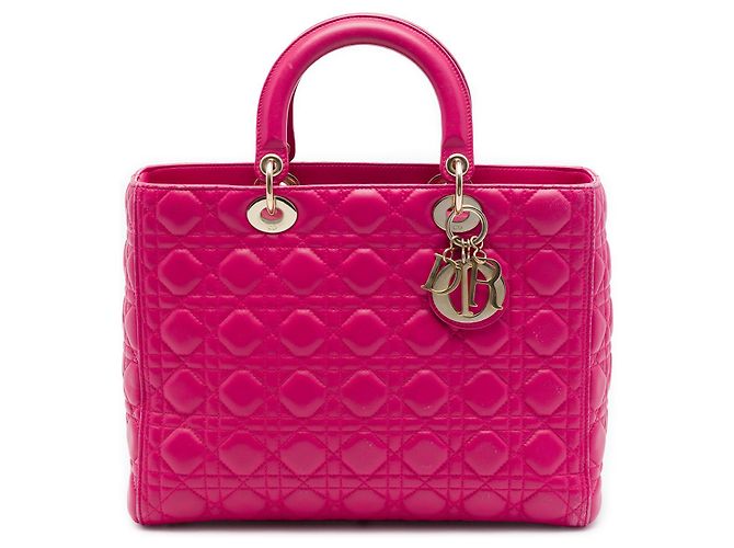 Lady Dior en agneau cannage rose, taille Large