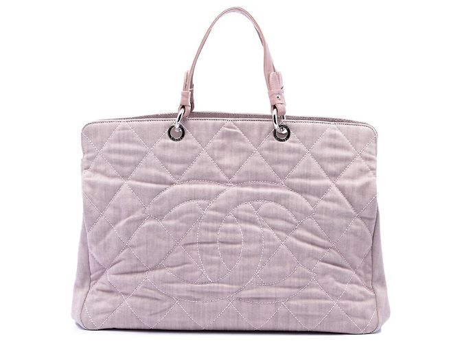 Chanel Pink Large CC Quilted Denim Tote
