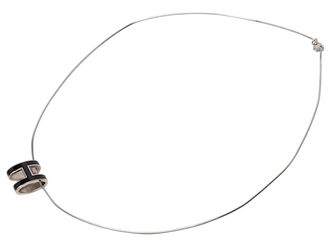 Hermès Black Enamel Pop H Pendant Necklace 