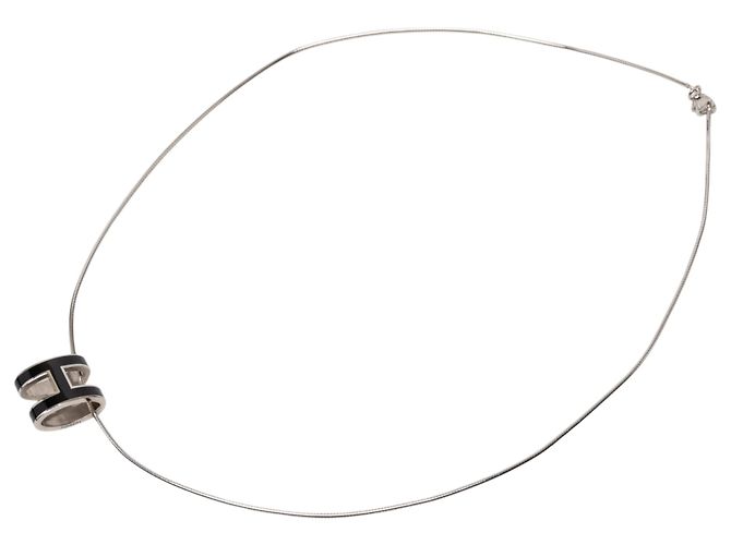 Pendentif Collier Pop H en Émail Noir Hermès 