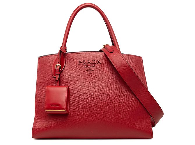 Prada Red Medium Saffiano Cuir Monochrome Top Handle Tote Roja