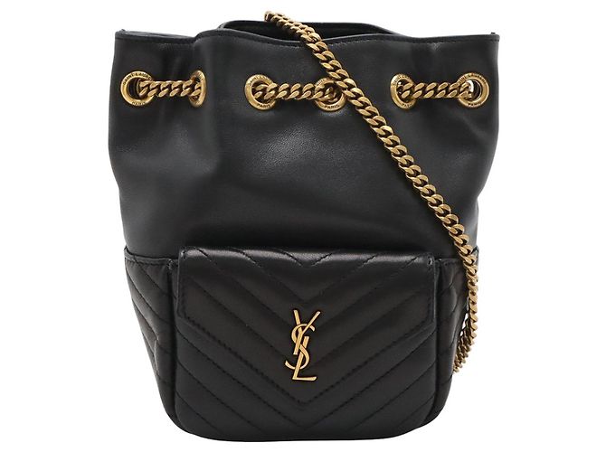 Borsa a secchiello Joe in agnello chevron mini nero Saint Laurent