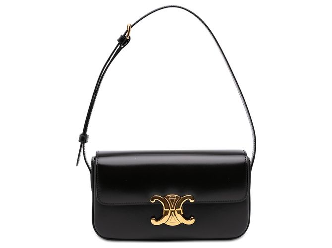 Céline Borsa a tracolla Celine Triomphe Claude in pelle di vitello lucida nera Nero