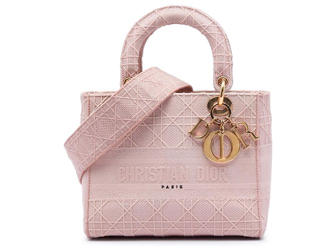 Dior Pink Medium Embroidered Canvas Cannage Lady D Lite